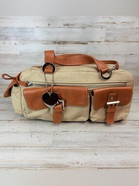Y2K Vintage Baguette Mini Franco Sarto Canvas Tote Travel Bag Purse Satchel
